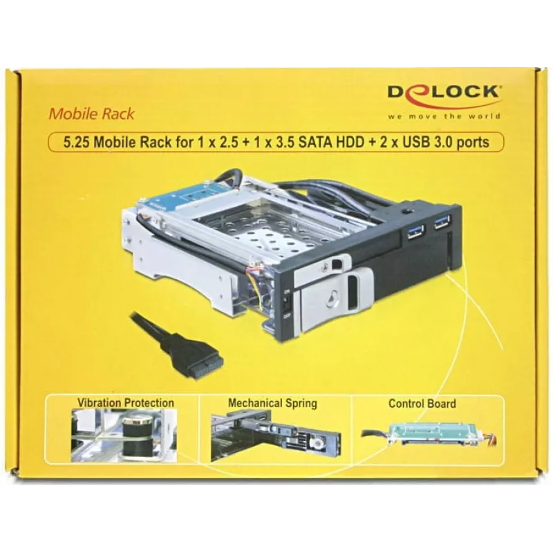 DeLOCK 5,25 mobilus dėklas 1 x 2,5 + 1 x 3,5 SATA HDD + 2 x USB3.0 prievadams - mobilus atminties dėklas - 6,4 cm, 8,9 cm (2.5, 8,90cm (3.5)) (47209)