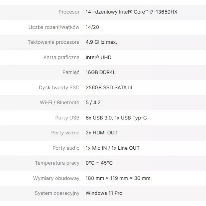Avtek Ops Computer I7 13650HX 16GB 256GB/WIN 11 PR