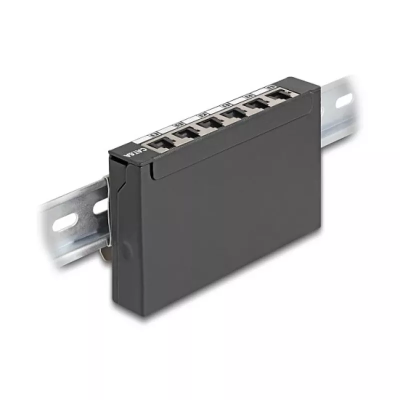 DELOCK Mini Desktop RJ45 6 prievadų Cat.6A ekranuotas skydelis, metalinis, juodas, 80×22×125 mm