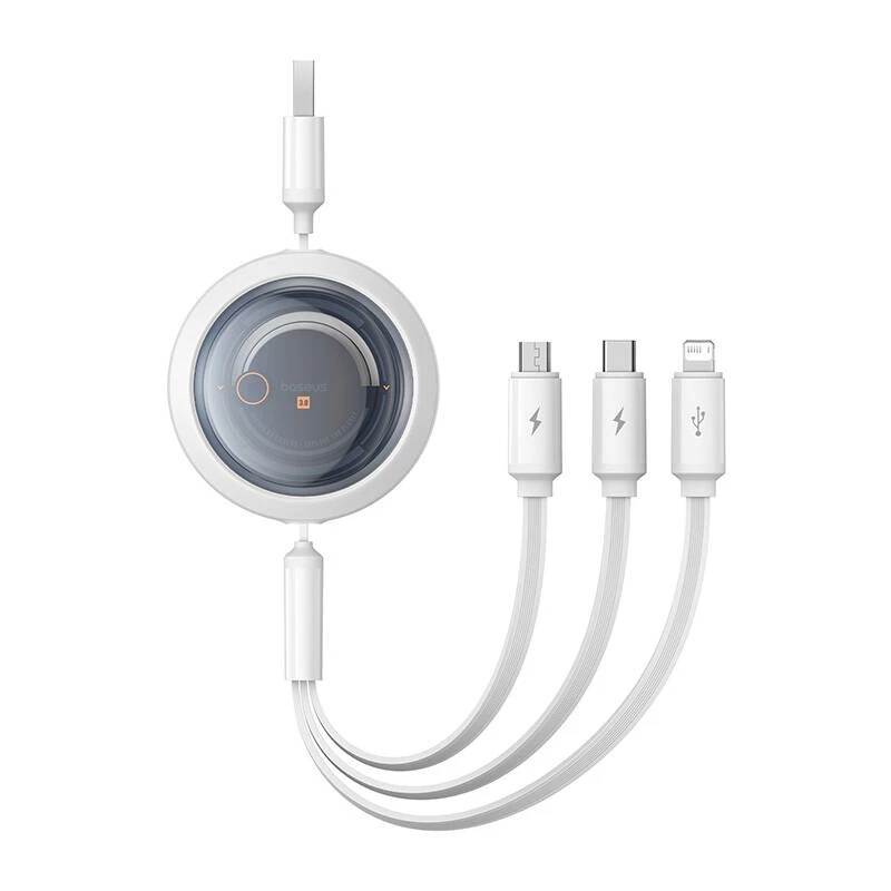 Greito įkrovimo laidas 3in1 Baseus Free2Draw, USB į micro USB+USB-C+Lightning, 3,5 A, 1,1 m (baltas)