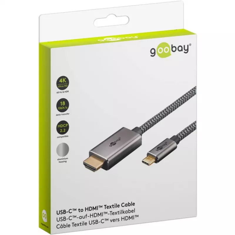 USB pintas adapterio laidas, USB-C kištukas > HDMI kištukas, 4K / 60Hz (juoda/sidabrinė, 2 metrai)