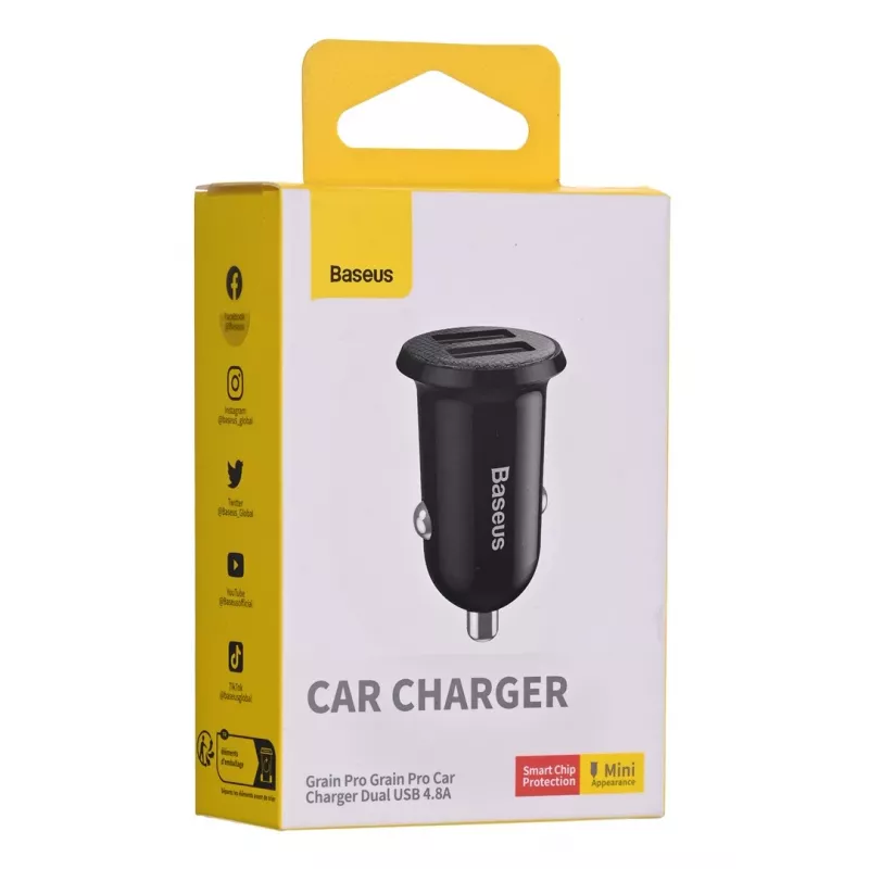 Automobilinis pakrovėjas Baseus Gain Pro Universalus Juodas — 2× USB 2.0, 2,4 A vienam prievadui, įvestis 12–24 V, 5 V išvestis