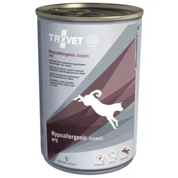 Veterinarinė dieta šunims TROVET Hypoallergenic Insect IPD šuniukams maistas 400 g – vabzdžių formulė, baltymai 7%, riebalai 6%, drėgmė 78%