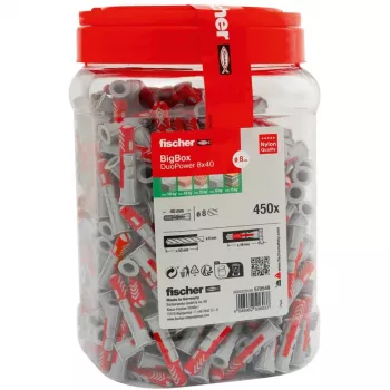 fischer Universalus kaištis DUOPOWER 8x40 BigBox šviesiai pilkas/raudonas 450 vnt. užsegamas (570549)