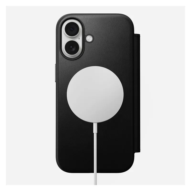 Dėklo tipo telefonų dėklas Nomad Modern Leather Folio, skirtas Apple, tinka ekranams iki 16 cm (6,3 col.), juodas