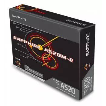 Micro ATX pagrindinė plokštė Sapphire A520M-E, skirta Socket AM4, AMD A520 mikroschemų rinkiniui, 2x DDR4 DIMM, max 64 GB, PCIe 3.0 x16/x1, SATA III, Gigabit LAN