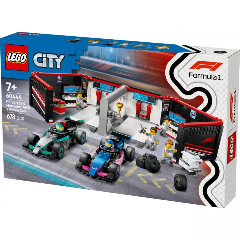 LEGO CITY 60444 F1 garažas su Mercedes-AMG ir Alpine automobiliais
