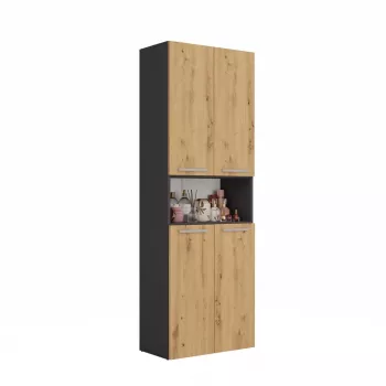 Vonios spintelė Top e Shop NEL 1K DK ANT/ART KP — grafitas/ąžuolas, pastatoma, 5 lentynos, 600×300×1740 mm