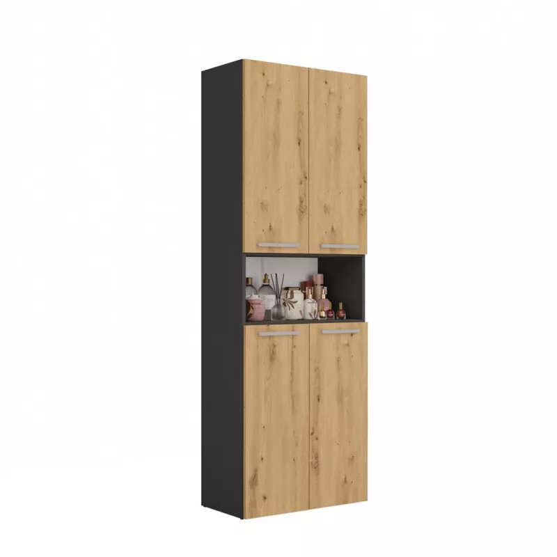 Vonios spintelė Top e Shop NEL 1K DK ANT/ART KP — grafitas/ąžuolas, pastatoma, 5 lentynos, 600×300×1740 mm