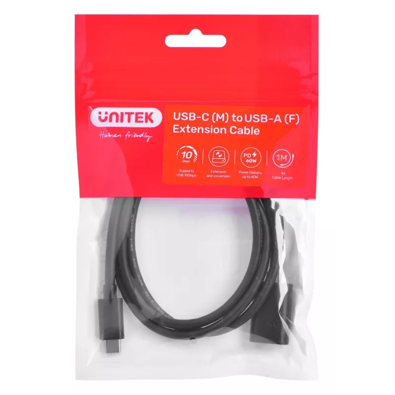 Unitek kabelio adapteris (C476BK-1M) USB-C (M) – USB-A (F) 10Gbps 60 W