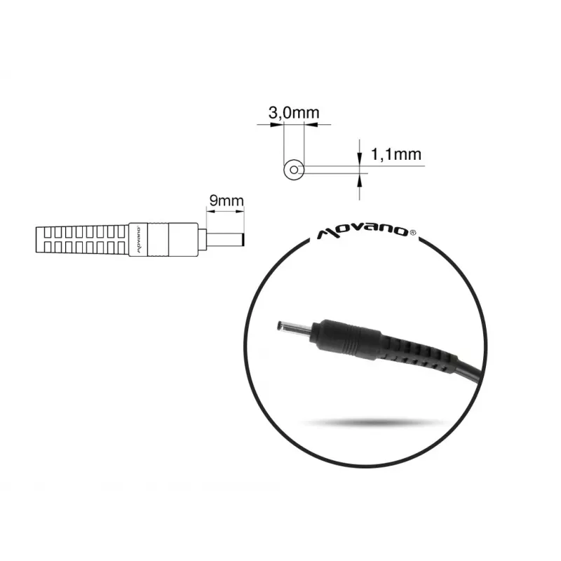 Nešiojamojo kompiuterio įkroviklis MITSU 19V 3.16A (3,0×1,1 mm kištukas), skirtas Samsung