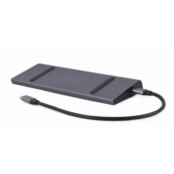 Nešiojamojo kompiuterio dokas Gembird A-CM-COMBO9-02 USB 3.2 Gen 1 Type-C, HDMI, VGA, 3×USB-A, Gigabit Ethernet, 87W PD, Pilka