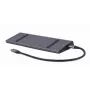 Nešiojamojo kompiuterio dokas Gembird A-CM-COMBO9-02 USB 3.2 Gen 1 Type-C, HDMI, VGA, 3×USB-A, Gigabit Ethernet, 87W PD, Pilka