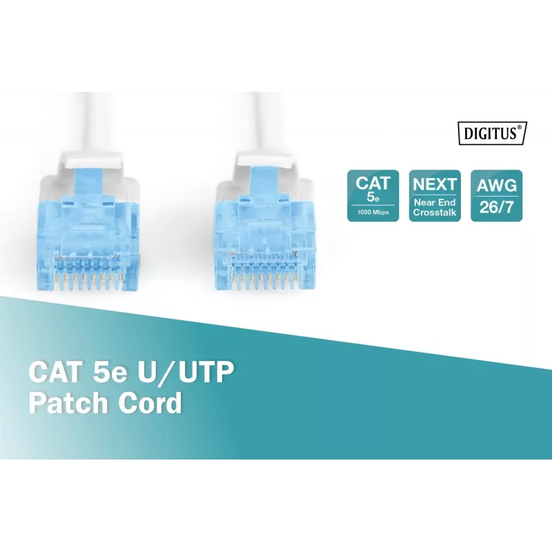 Tinklo kabelis Digitus CAT 5e U/UTP RJ-45 2m Baltas