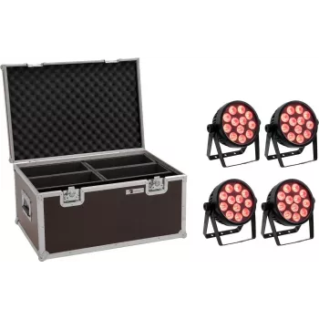LED prožektorius EUROLITE 7C-12 Silent plonas 4x su dėklu — kompaktiškas 4 vnt. rinkinys