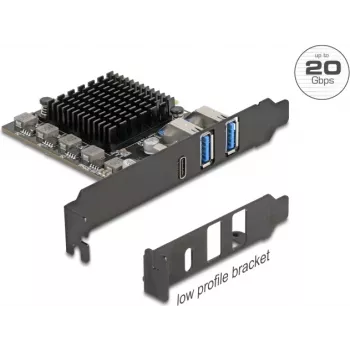 DELOCK PCI Express x4 kortelė su 1× USB Type-C 20 Gbps ir 2× USB prievadais (modelis 90891)