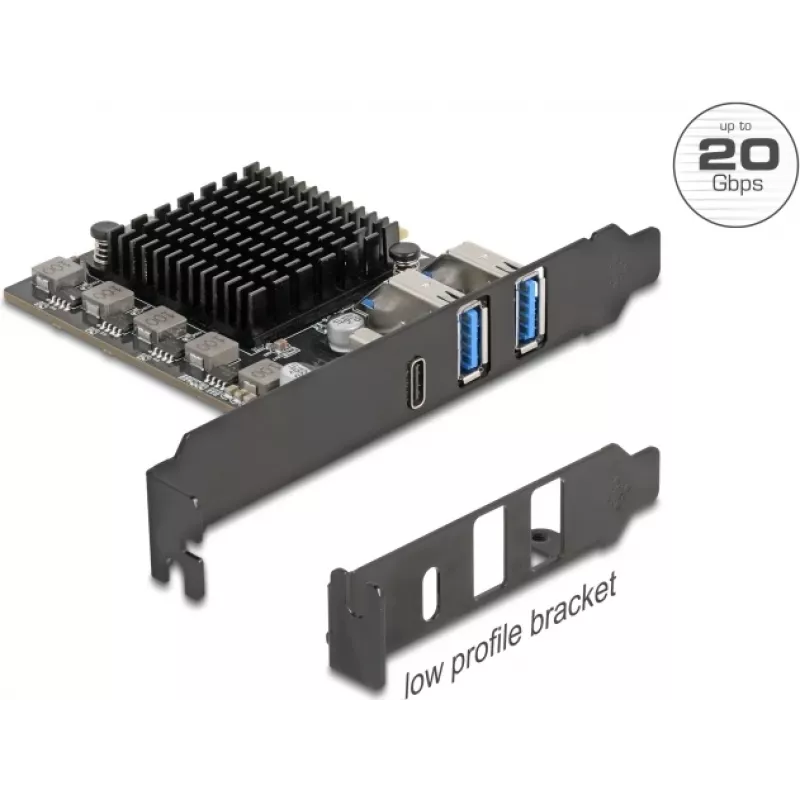 DELOCK PCI Express x4 kortelė su 1× USB Type-C 20 Gbps ir 2× USB prievadais (modelis 90891)