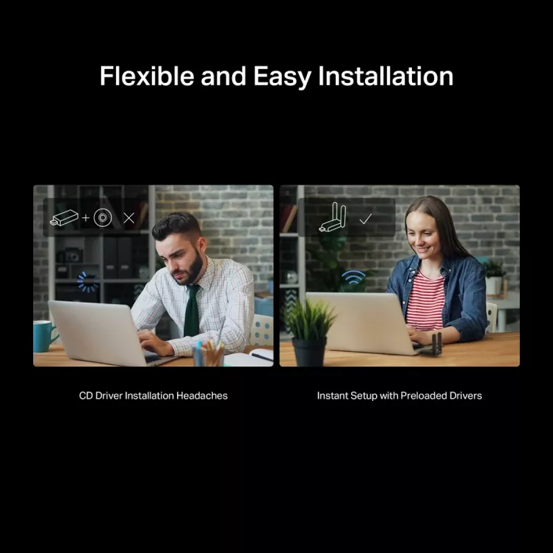 Belaidis USB adapteris MERCUSYS MA37BEH — didelio stiprinimo Wi-Fi 7 (BE6500) USB-C/USB-A suderinamumas