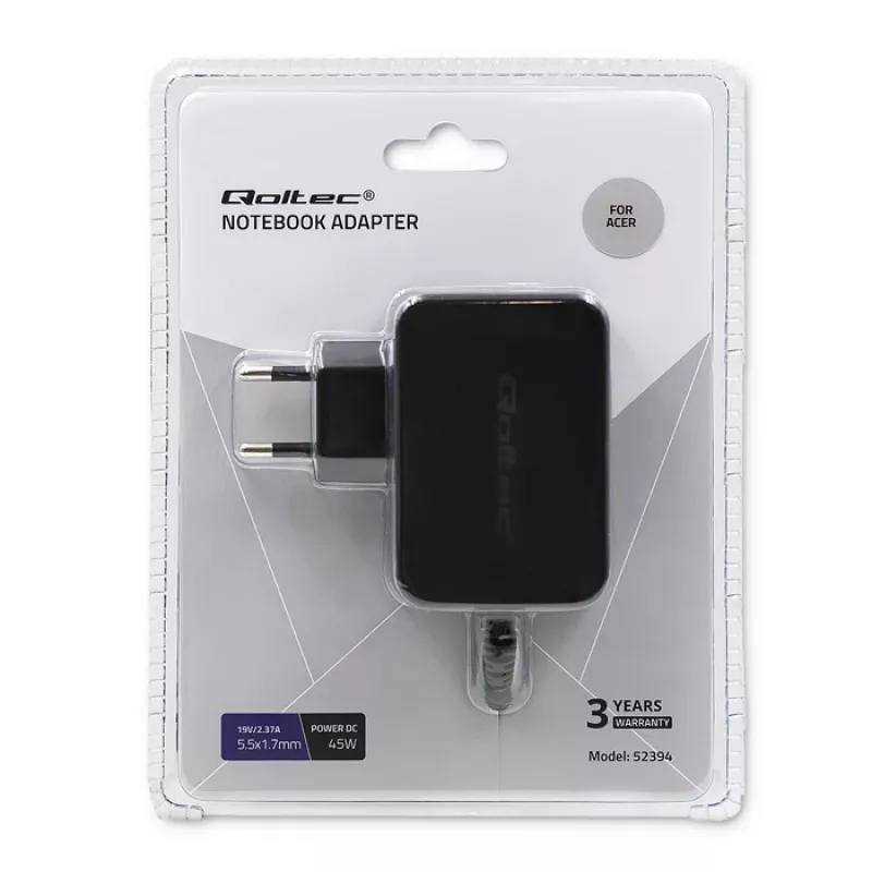 Maitinimo adapteris QOLTEC 45W 19V 2.37A su 5.5x1.7 mm jungtimi