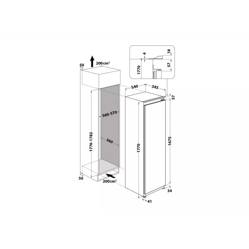 Whirlpool šaldytuvas | WHSD18A013D1 | Energijos efektyvumo klasė E | Įmontuojamas | Larder | Aukštis 177 cm | Šaldytuvo naudingoji talpa 306 l | Ekranas | 30 dB | Nerūdijantis plienas