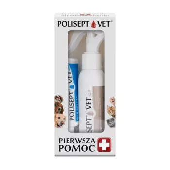 Veterinarinės pirmosios pagalbos rinkinys JM Sante Polisept Vet šunims ir katėms – žaizdų priežiūros tepalo rinkinys, 150 g, kartoninė pakuotė