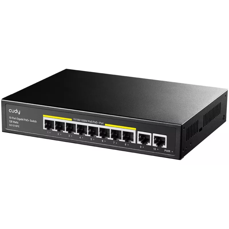 Cudy GS1010PE tinklo komutatorius Gigabit Ethernet 10 prievadų PoE Juoda