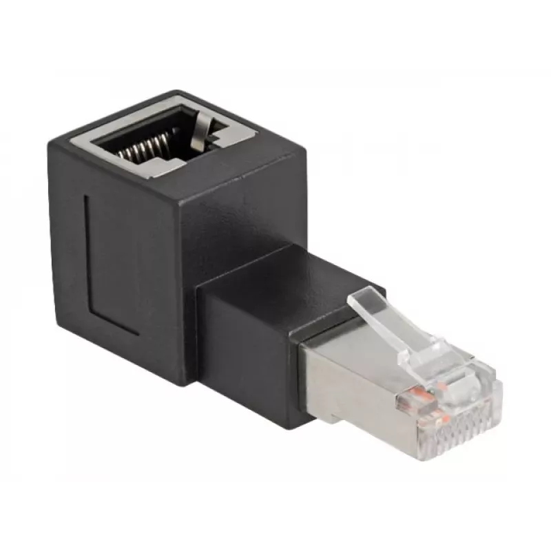 DeLOCK RJ45 kištukas į RJ45 lizdą adapteris Cat.6A 90° į viršų kampuotas juodas