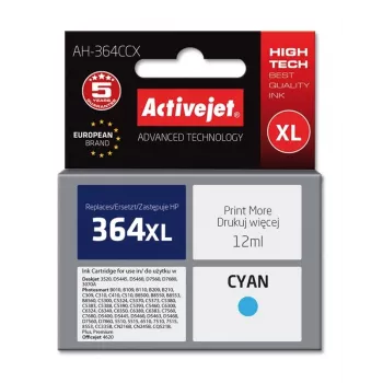 Suderinama rašalo kasetė ActiveJet AH-364CCX žydra, didelės (XL) talpos, 12 ml, dažų pagrindu, pakaitalas HP 364XL CB323EE