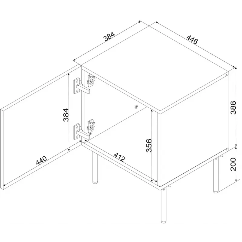 Naktiniai staliukai Cama Meble SIENA rinkinys iš 2, 44.5×40×59 cm, juodi matiniai, MDF ir medžio drožlių plokštė