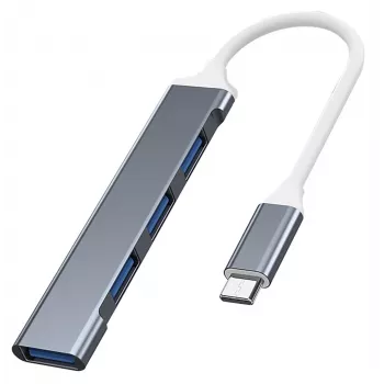 USB šakotuvas VAKOSS TC-4125X — 1× USB 3.0 Type-A, 3× USB 2.0 Type-A, Host: USB Type-C, sidabrinis