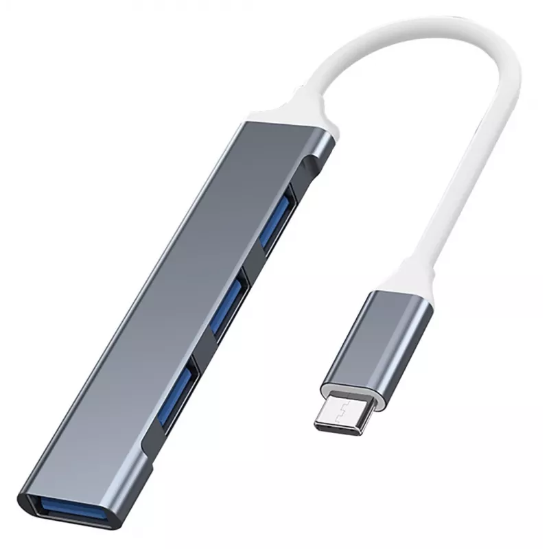 USB šakotuvas VAKOSS TC-4125X — 1× USB 3.0 Type-A, 3× USB 2.0 Type-A, Host: USB Type-C, sidabrinis