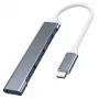 USB šakotuvas VAKOSS TC-4125X — 1× USB 3.0 Type-A, 3× USB 2.0 Type-A, Host: USB Type-C, sidabrinis