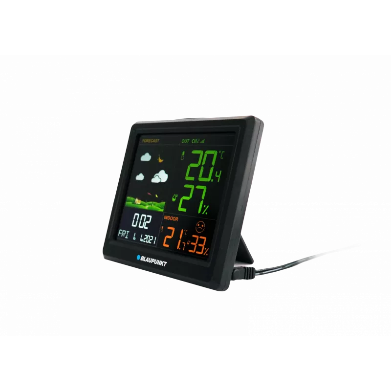 Oro stotis BLAUPUNKT WS25BK — vidaus/lauko temperatūros ir drėgmės monitorius, juoda, 1 jutiklis, LCD ekranas