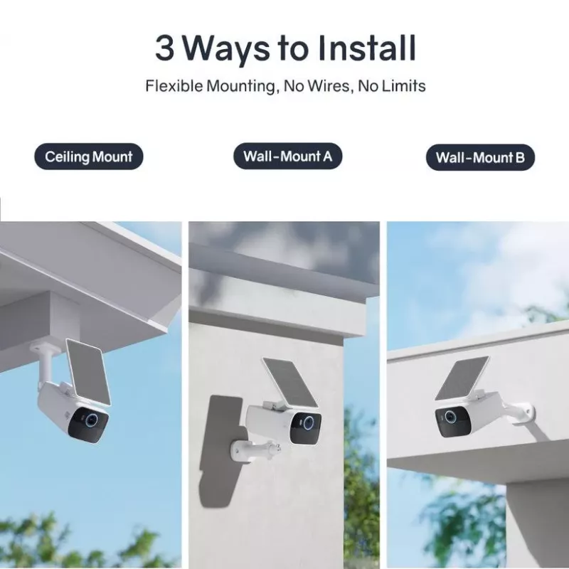 Safemo SC1 SolarCam, 4K UHD vaizdo įrašas, 8× priartinimas, 132° vaizdas, naktinis matymas, „Wi-Fi“ 2,4 GHz, 1,5 W saulės, balta