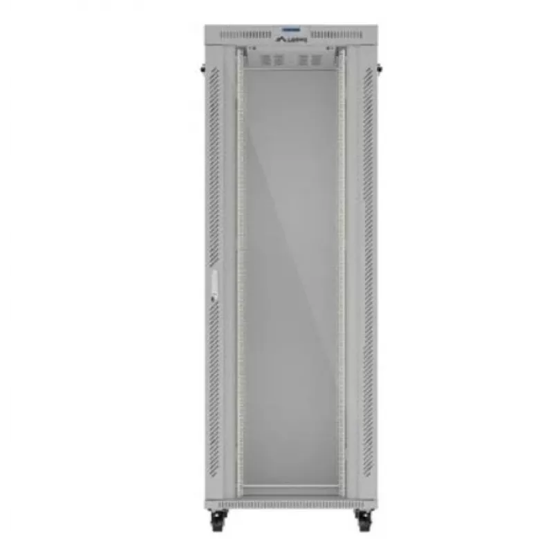 Serverių spinta LANBERG FF01-8047-12SL 47U 800x1000 mm pilka su priekinėmis ir galinėmis stiklinėmis durelėmis bei vieta LCD skydeliui