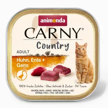 Šlapias kačių maistas animonda Carny Country 100 g — vištiena, antis, žąsis, be grūdų, suaugusioms
