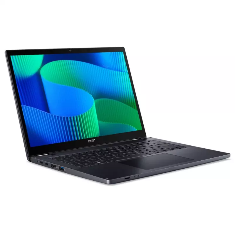 Hibridinis (2-in-1) nešiojamas kompiuteris Acer TravelMate TMP414RN-54-TCO-74CP — 14 colių WUXGA jutiklinis, Intel Core Ultra 7 155U, 16 GB DDR5, 512 GB SSD, 4G, Windows 11 Pro, mėlynas