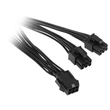 PCIe 6 kontaktų į PCIe 6 kontaktų x2 maitinimo skirstytuvo kabelis, 0,15 m, No name ZUAD-766, juodas