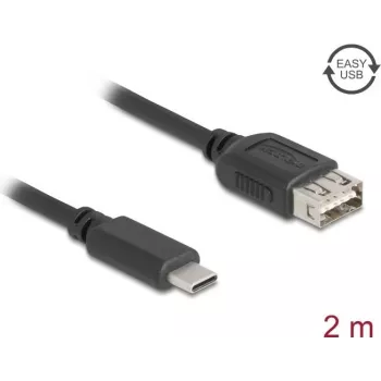 DELOCK USB 2.0 kabelis 2 m — USB C į USB A, 0,48 Gbit/s, paauksuoti kontaktai, juodas