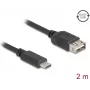 DELOCK USB 2.0 kabelis 2 m — USB C į USB A, 0,48 Gbit/s, paauksuoti kontaktai, juodas