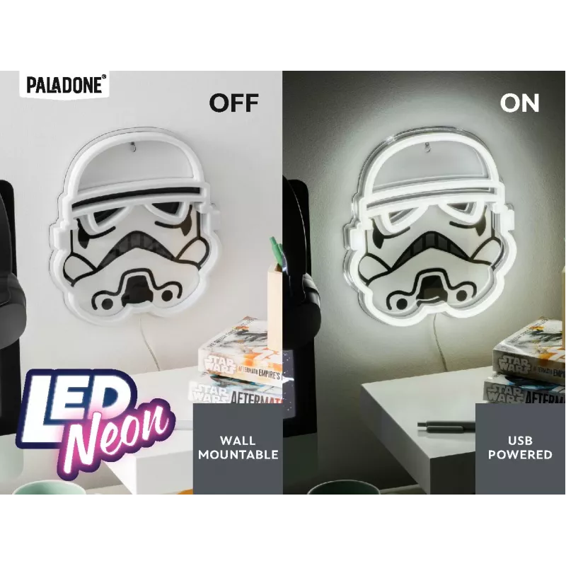 Prie sienos montuojamas LED neoninis šviestuvas Paladone Stormtrooper modelis PP14595SWVN, dekoratyvinis „Žvaigždžių karų“ apšvietimas