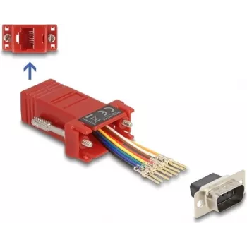 DeLOCK D-Sub 9 kontaktų kištukas į RJ45 lizdą surinkimo rinkinys raudonas VGA į RJ45