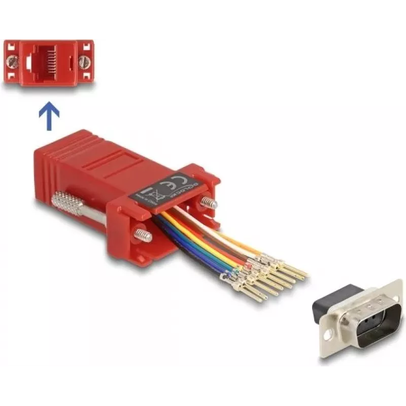 DeLOCK D-Sub 9 kontaktų kištukas į RJ45 lizdą surinkimo rinkinys raudonas VGA į RJ45