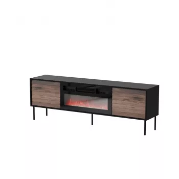 Cama CORTINA 180x40x60 cm TV spintelė juoda/riešutmedžio su juodu elektriniu židiniu