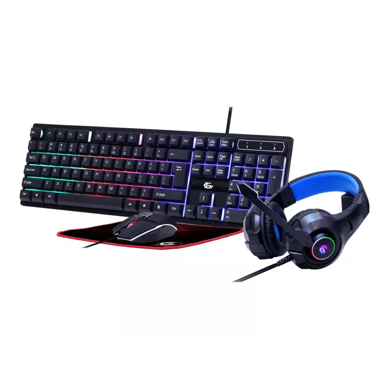 Žaidimų klaviatūra su pele GEMBIRD GGS-UMGL4-02 — pilno dydžio USB QWERTY US English, juoda, LED apšvietimas