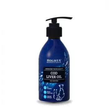 Skystas menkių kepenų aliejaus papildas HOLISTA 250 ml – maisto papildas, 250 ml buteliukas