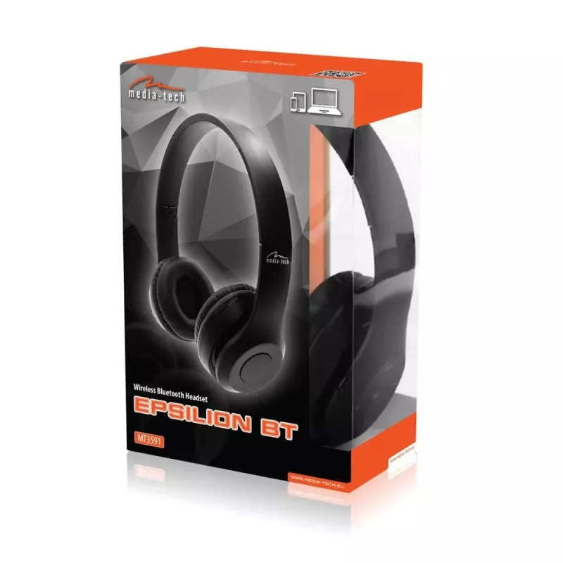 MEDIA-TECH EPSILION BT MT3591 belaidės ausinės Bluetooth 4.2 Mikrofonas Radijas FM Juoda