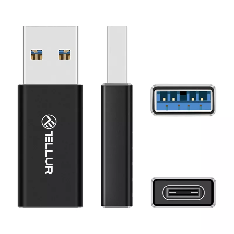 USB-A į USB-C adapteris Tellur TLL155681 — USB 3.0 suderinamumas, duomenų perdavimas iki 5 Gbps