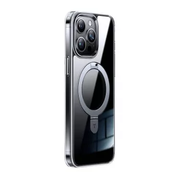 Telefono dėklas Torras UPRO Ostand Clear — skaidrus apsauginis dangtelis, skirtas iPhone 15 Pro