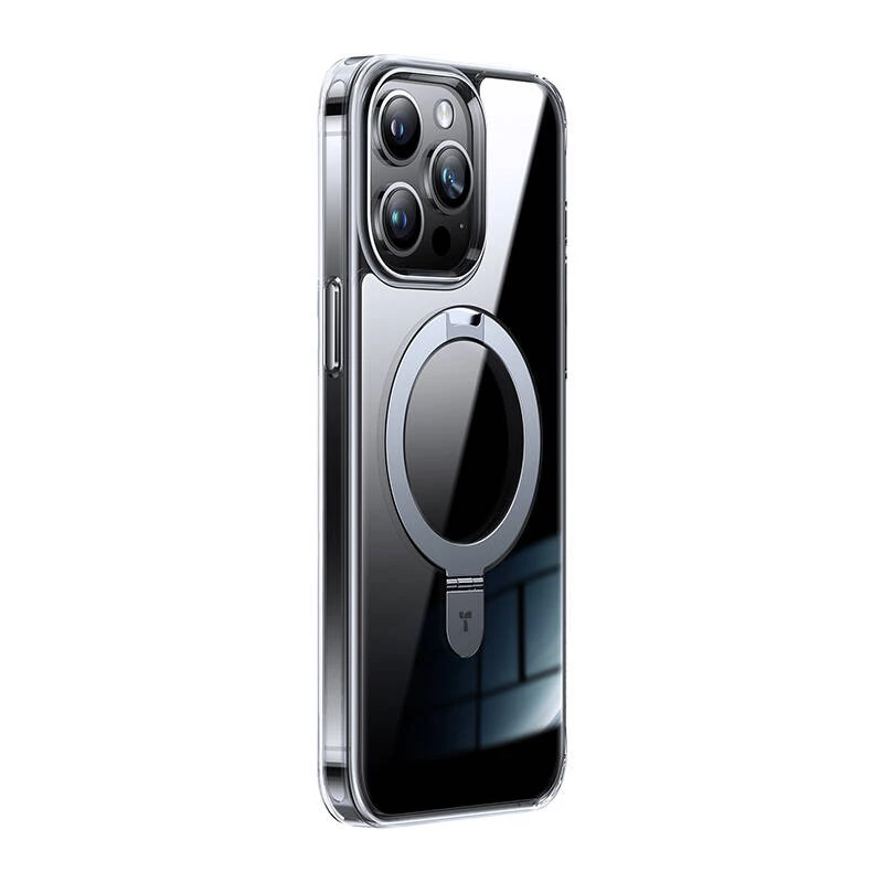 Telefono dėklas Torras UPRO Ostand Clear — skaidrus apsauginis dangtelis, skirtas iPhone 15 Pro
